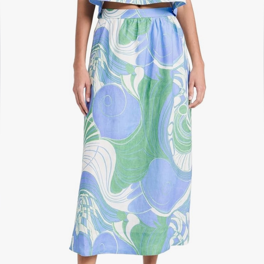 RHODE periwinkle deco Maxi Skirt in Blue, Green & White Swirl Print